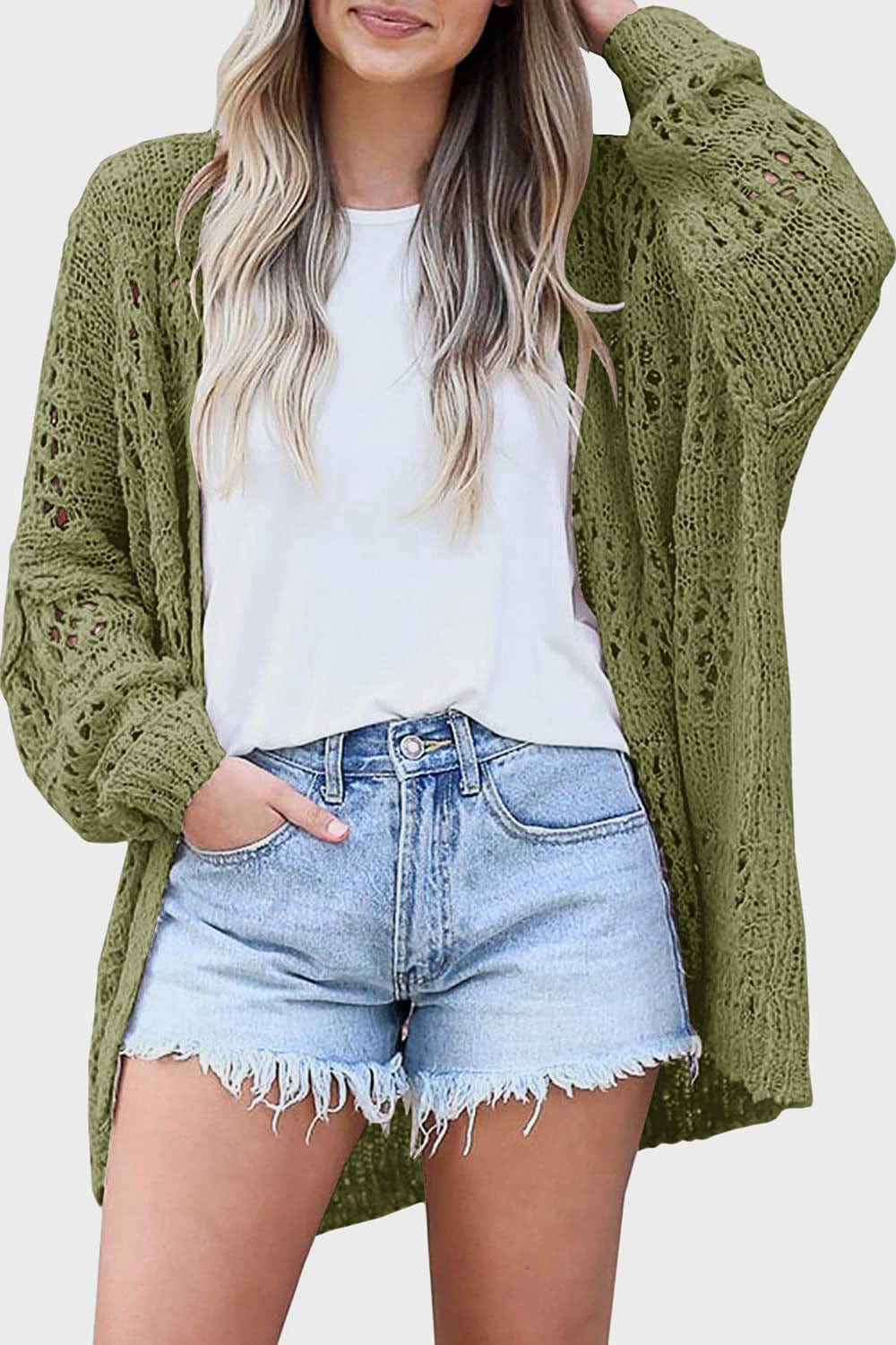 Strickjacke mit Lochmuster | Oversize-Stil | Offene Front