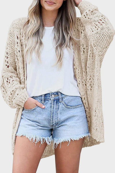 Strickjacke mit Lochmuster | Oversize-Stil | Offene Front