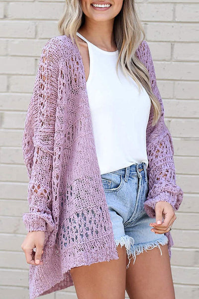 Strickjacke mit Lochmuster | Oversize-Stil | Offene Front