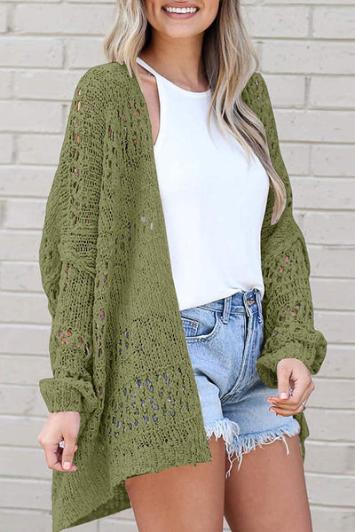 Strickjacke mit Lochmuster | Oversize-Stil | Offene Front