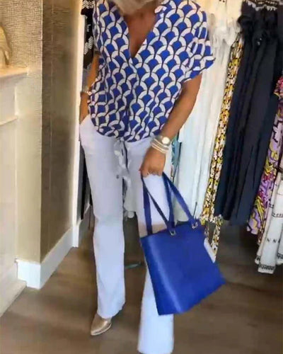 Rhea™ - Lässiges bedrucktes V-Ausschnitt-Top