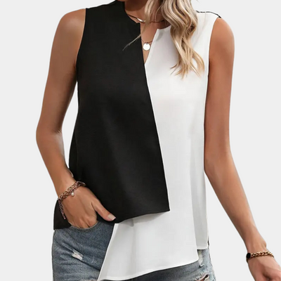Ysabel - Schicke schwarz-weiße asymmetrische Damenbluse